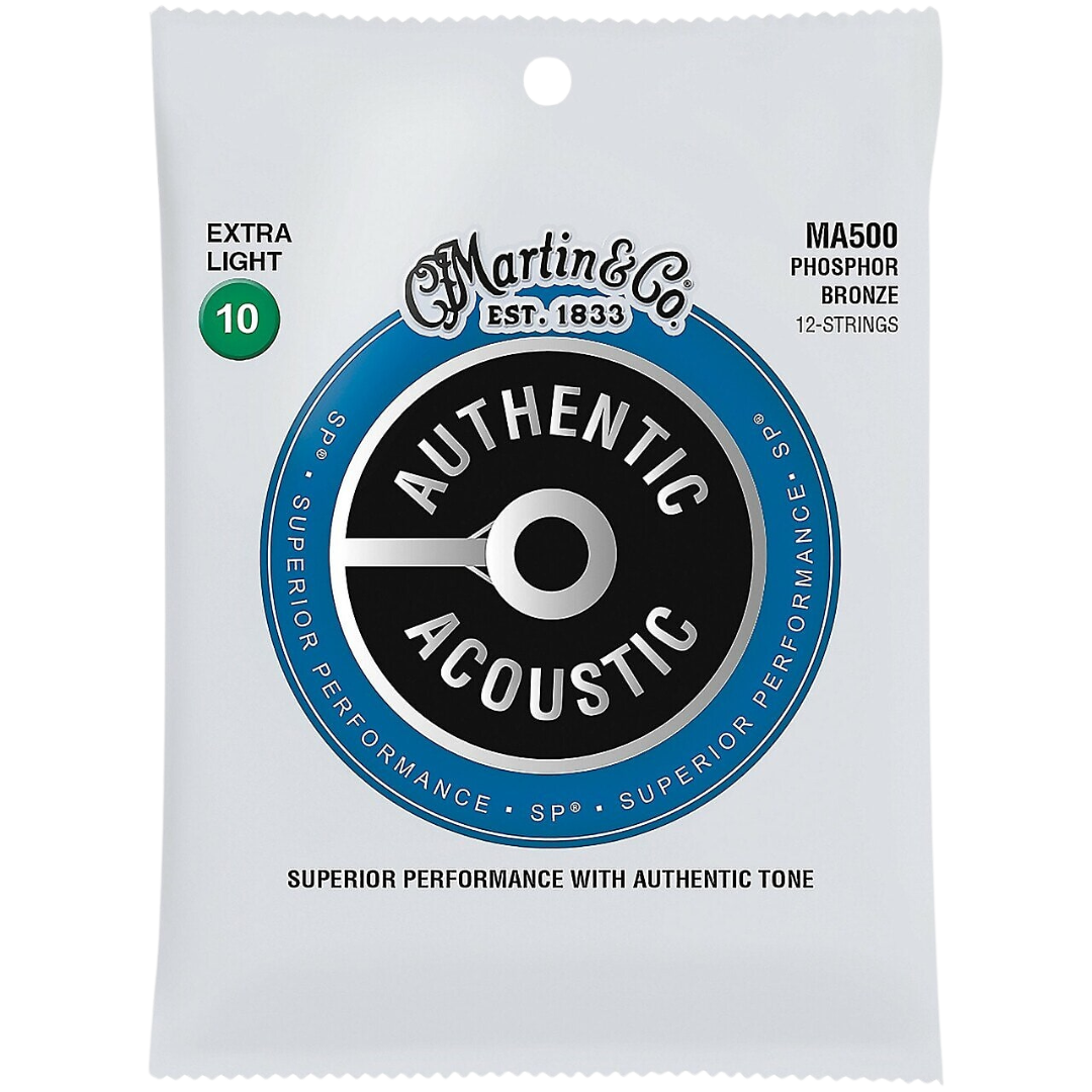 Martin MA500 Authentic Acoustic Superior Performance 92/8 Phosphor Bronze Guitar Strings - .010-.047 Extra Light 12-string