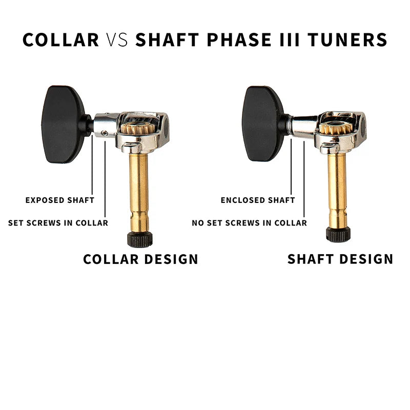 PRS Phase III Locking Tuners w/ Black Wing Buttons - Shaft Design Set of Six