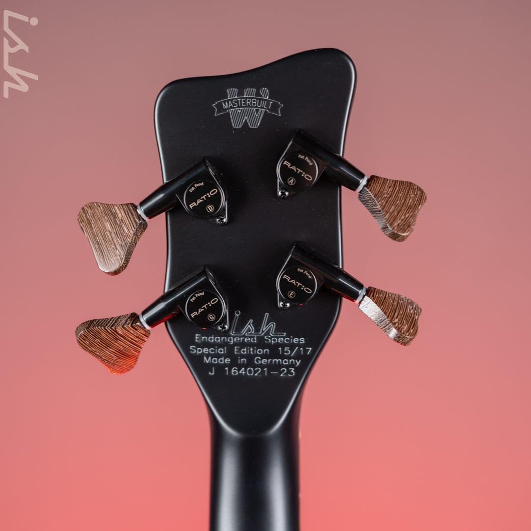 Ish x Warwick Dolphin SN TCS Custom Shop Endangered Species 4-String Bass Black Satin Wenge Fretboard