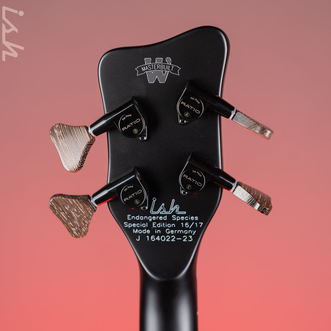 Ish x Warwick Dolphin SN TCS Custom Shop Endangered Species 4-String Bass Black Satin Wenge Fretboard