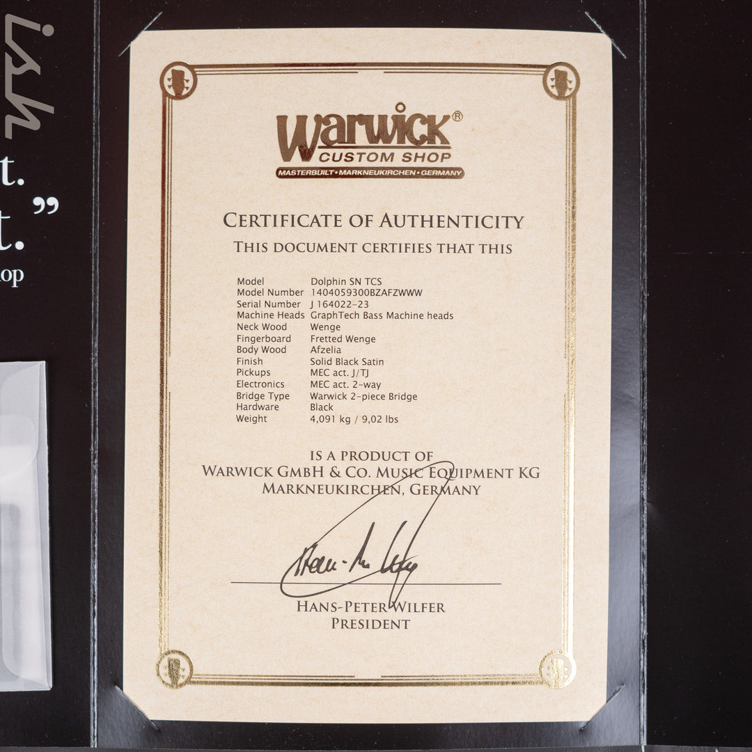 Ish x Warwick Dolphin SN TCS Custom Shop Endangered Species 4-String Bass Black Satin Wenge Fretboard