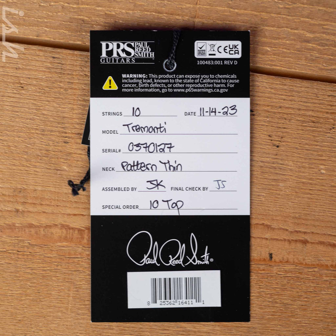 PRS Tremonti Signature Stoptail Charcoal Contour Burst 10-Top