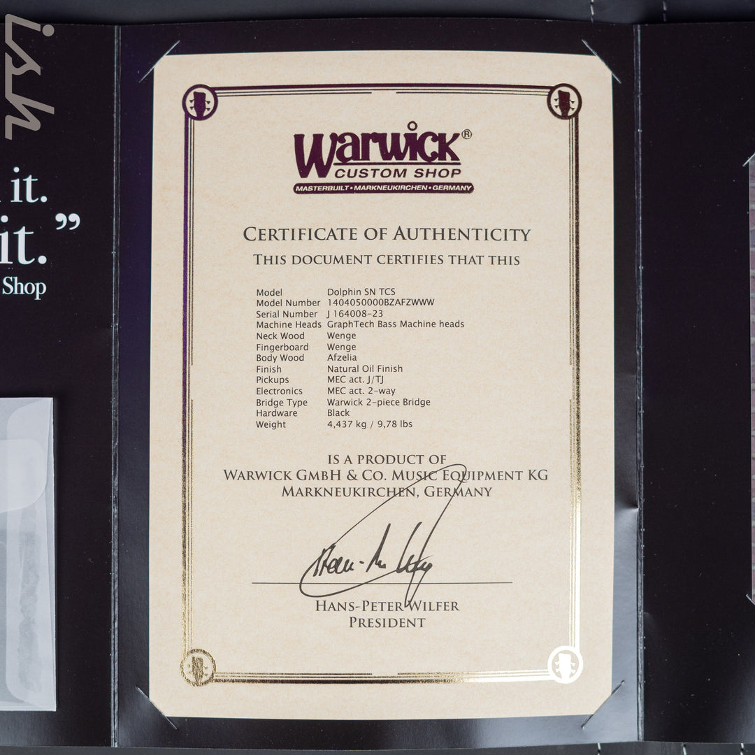 Ish x Warwick Dolphin SN TCS Custom Shop Endangered Species 4-String Bass Wenge Fretboard