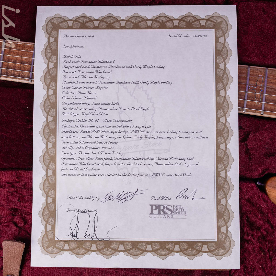 PRS Private Stock Vela Tasmanian Blackwood