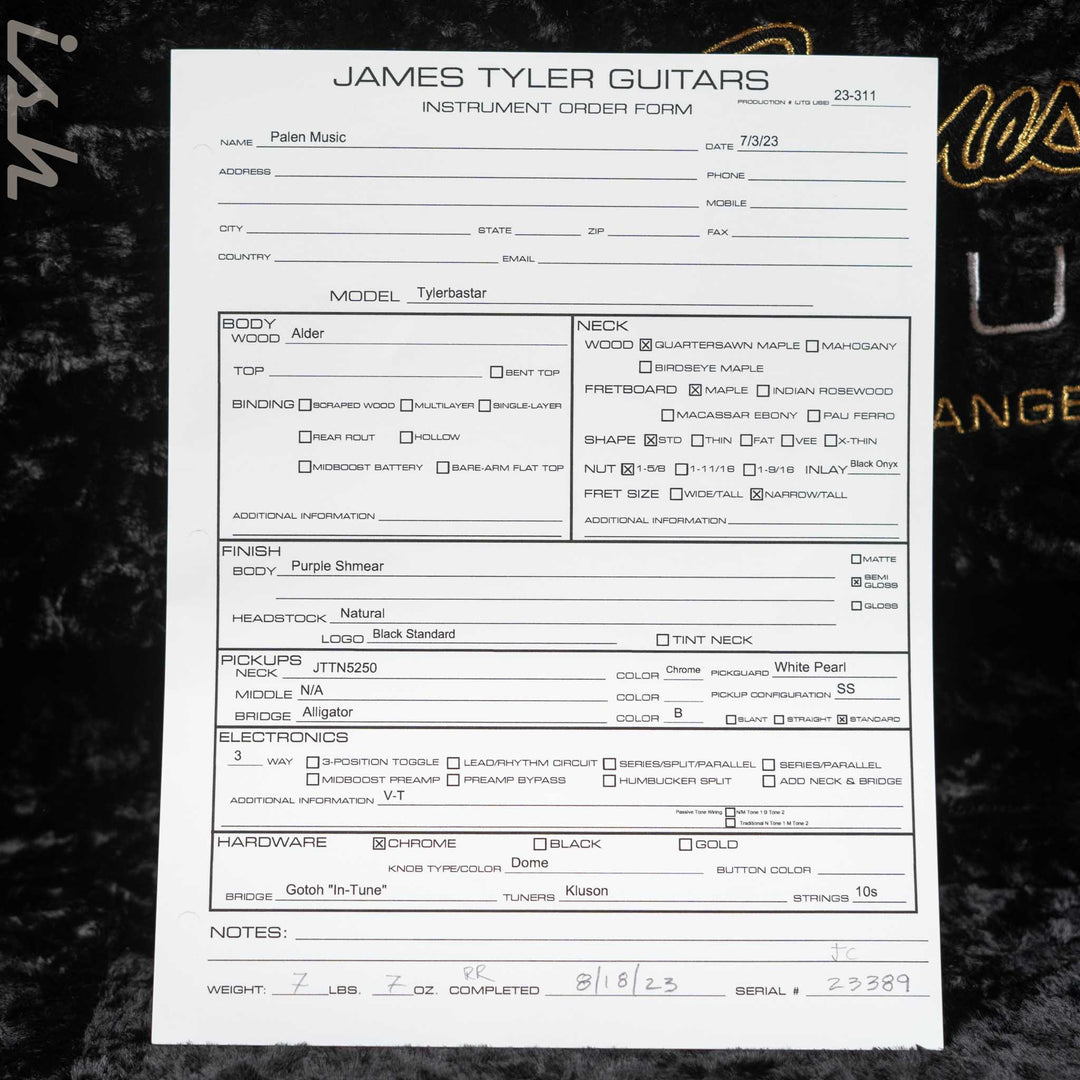 2023 James Tyler Tylerbastar Purple Schmear