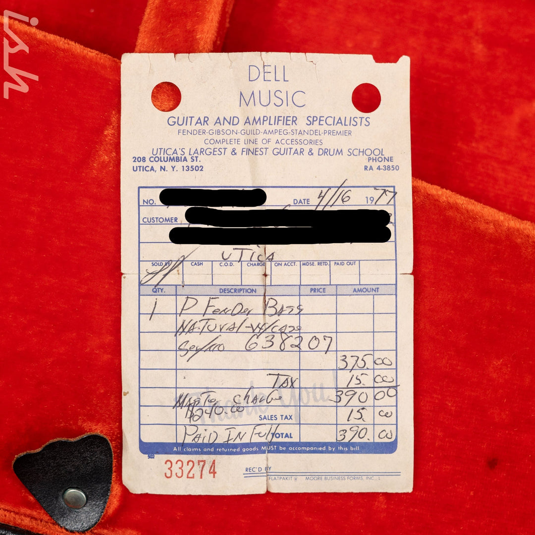 1976 Fender USA Precision Bass Natural - 1 Owner, Original Receipt