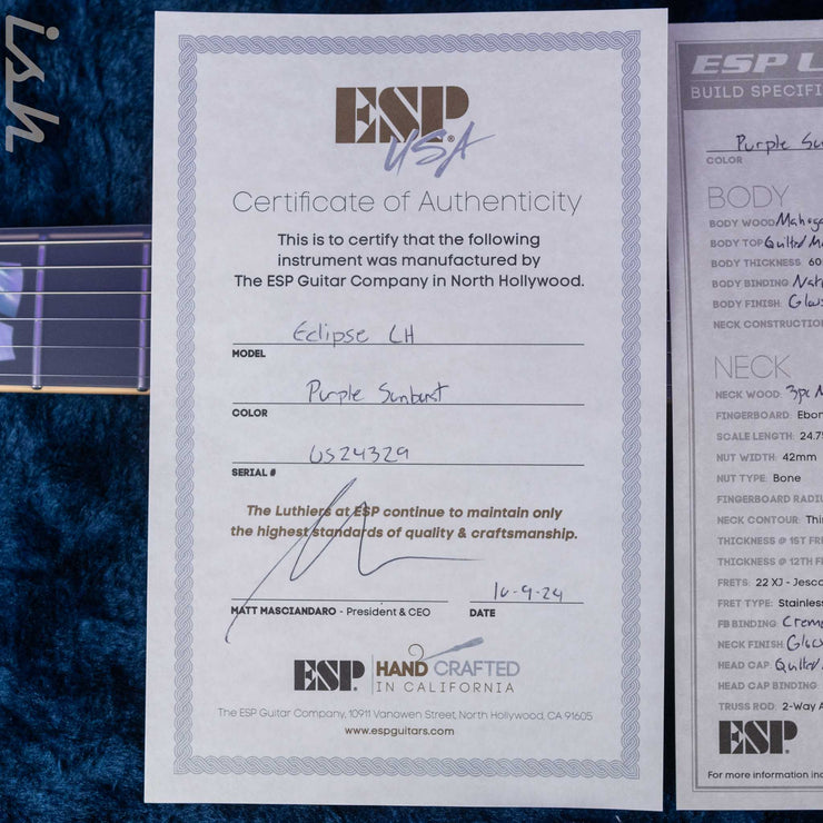 ESP USA Eclipse Left-Handed Purple Sunburst