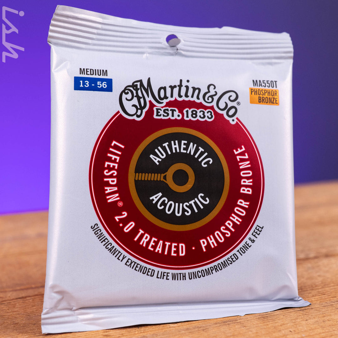 Martin MA550T 13-56 Medium Authentic Acoustic Lifespan 2.0 Treated 92/8 Phosphor Bronze Guitar Strings