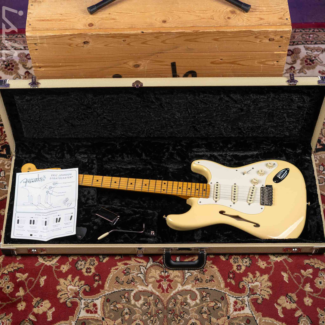 2018 Fender Eric Johnson Signature Thinline Strat Semi-Hollow Electric Guitar Vintage White