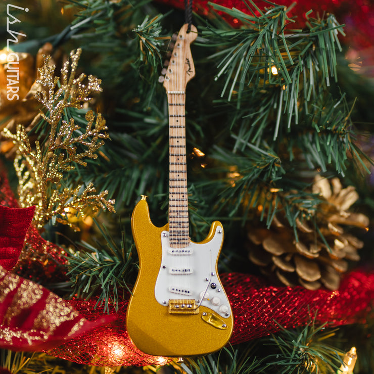 Gold Fender Stratocaster Guitar Ornament - 6"