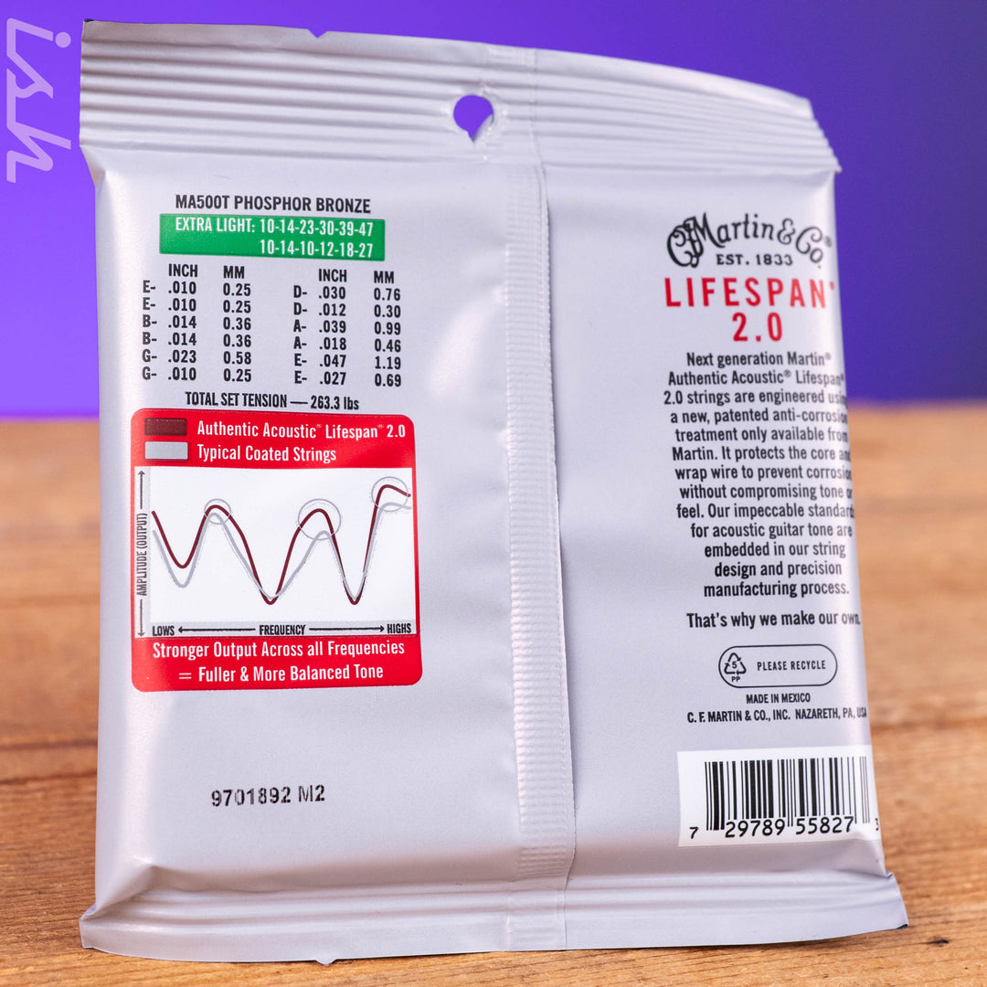 Martin MA500T 10-47 Extra Light 12-String Authentic Acoustic Lifespan 2.0 Treated 92/8 Phosphor Bronze Guitar Strings