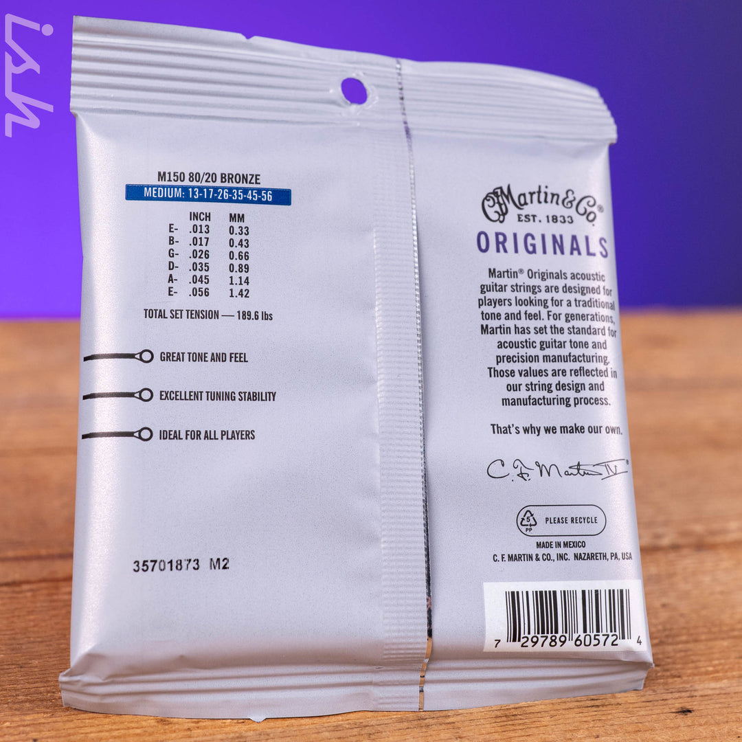 Martin M150 13-56 Medium The Originals 80/20 Bronze Acoustic Guitar Strings