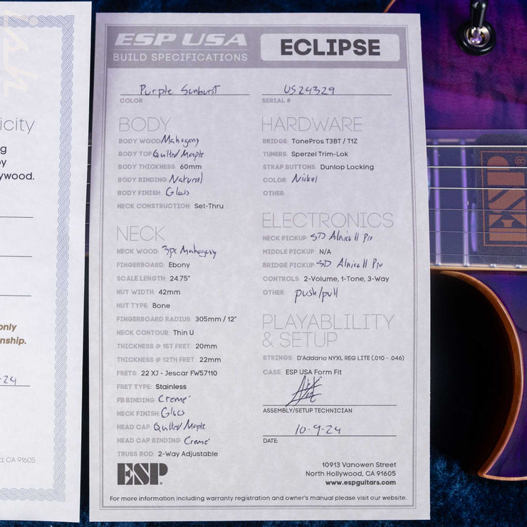 ESP USA Eclipse Left-Handed Purple Sunburst