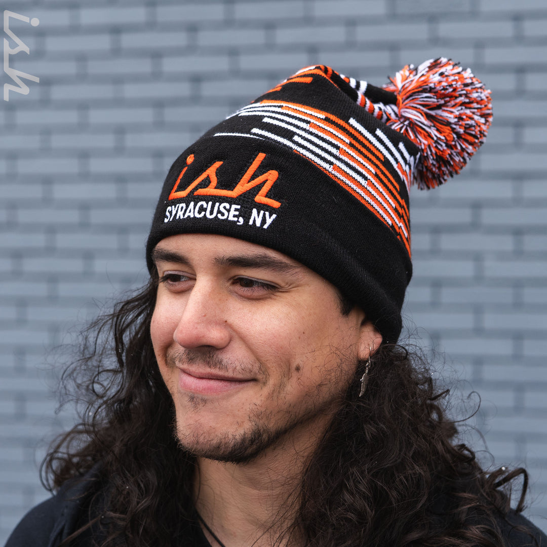 Ish Syracuse NY Embroidered Beanie Black/Orange