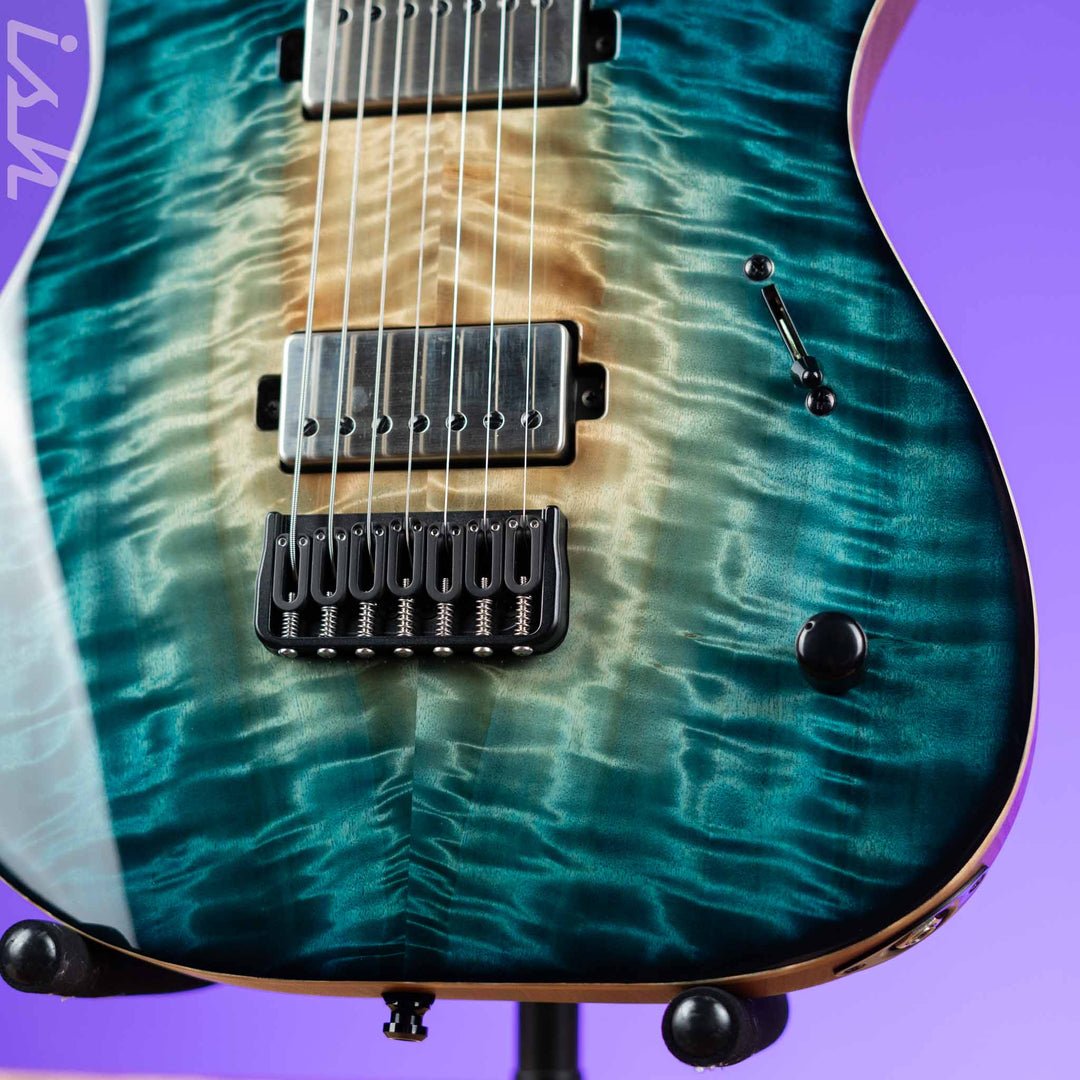 Mayones Duvell Elite 7 Electric Guitar Natural Fade Turquoise Burst 2024 NAMM
