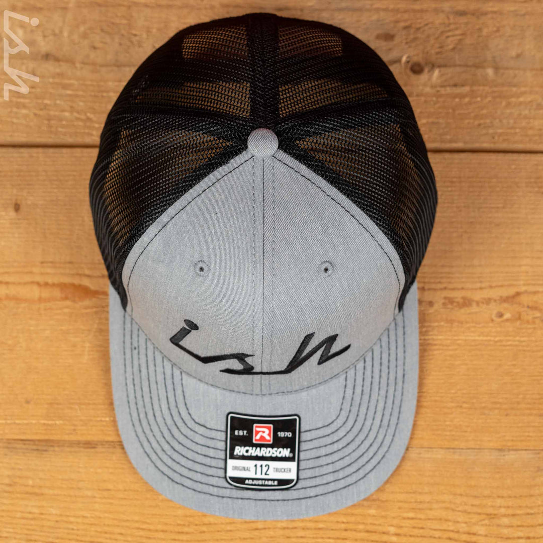 Ish Logo Snapback Trucker Hat Heather Grey/Black