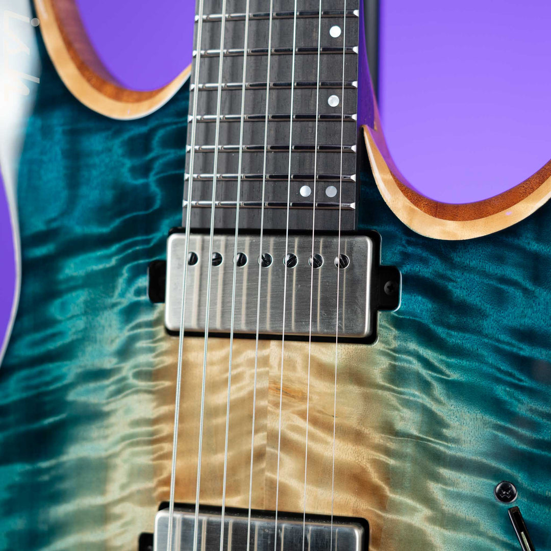 Mayones Duvell Elite 7 Electric Guitar Natural Fade Turquoise Burst 2024 NAMM