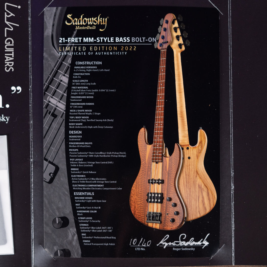 Sadowsky Masterbuilt LTD 5-String 21-Fret MM Bass Natural Transparent
