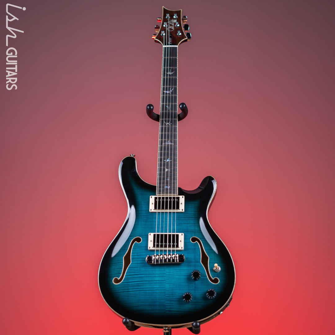 PRS SE Hollowbody II Piezo Electric Guitar Peacock Blue Sunburst Demo