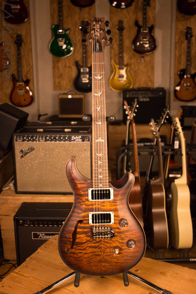 PRS Custom 24 Semi Hollow Ish Guitars Exclusive Wood Library Black Gold Burst Mahogany