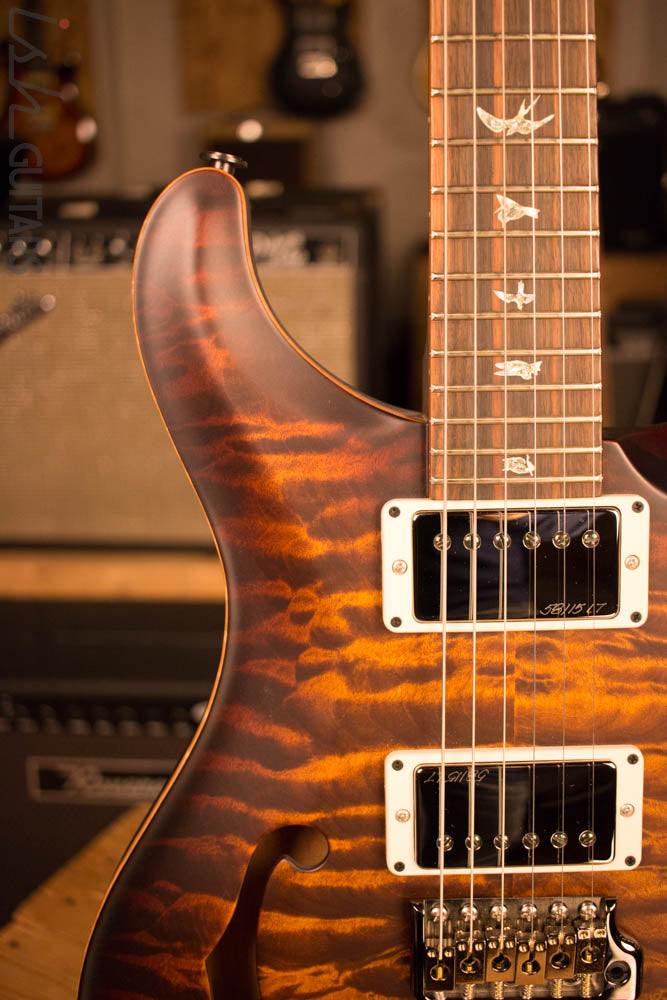 PRS Custom 24 Semi Hollow Ish Guitars Exclusive Wood Library Black Gold Burst Mahogany