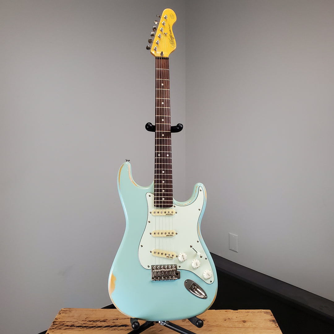 Vintage Icon Series V6 Strat Style Reliced Sonic Blue – Ish Guitars