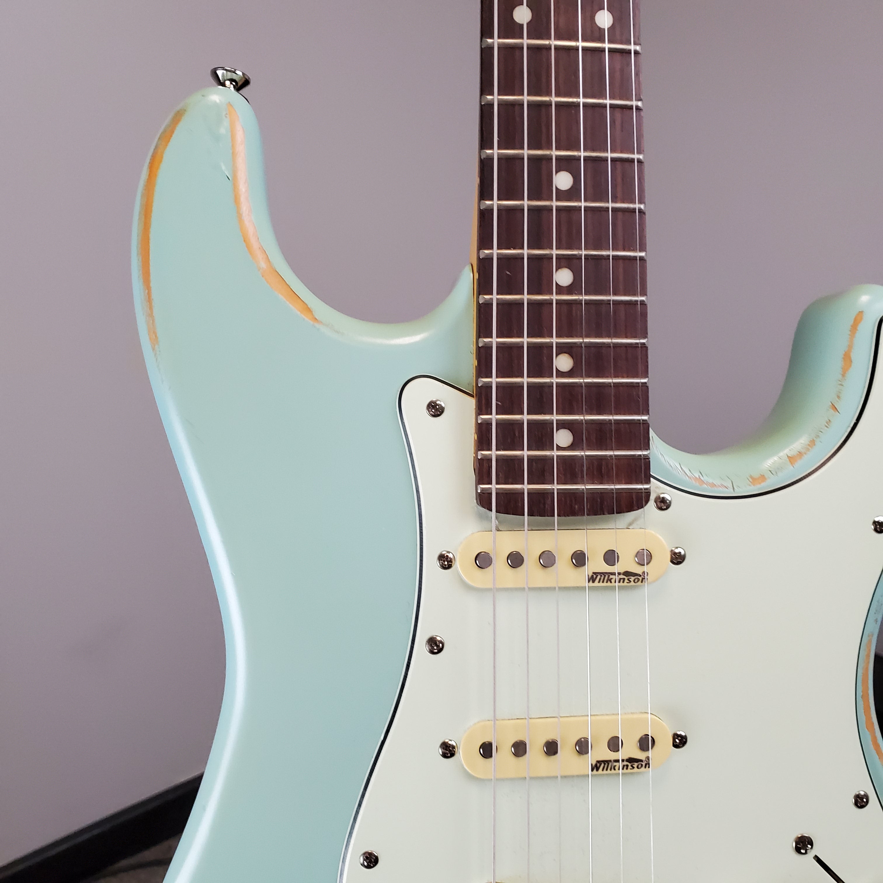 Vintage Icon Series V6 Strat Style Reliced Sonic Blue – Ish Guitars