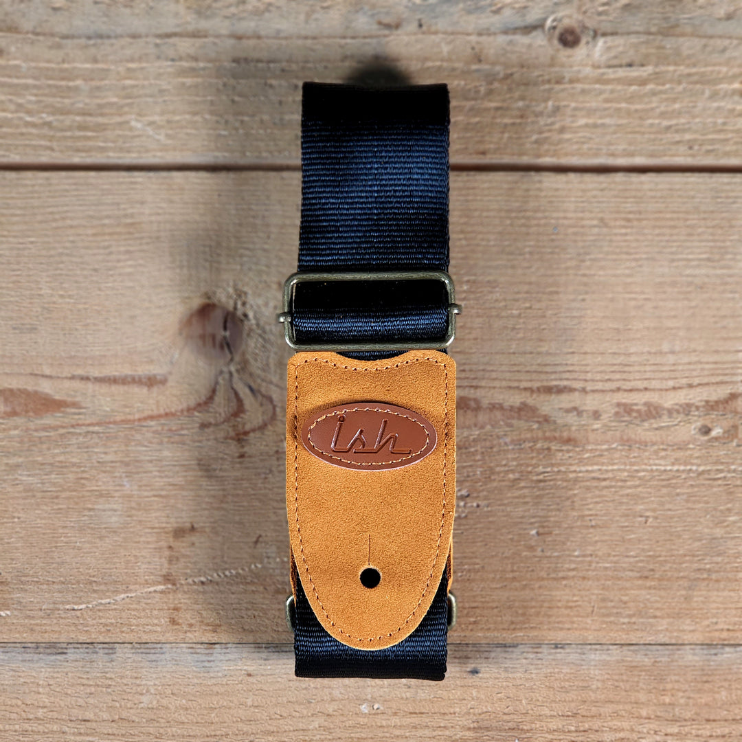 Ish Logo Black Seatbelt Guitar Strap