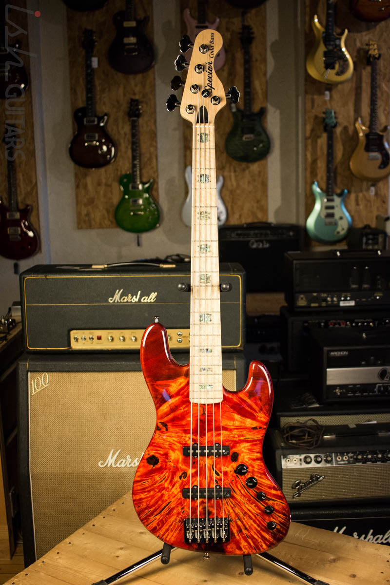 2018 Spector Coda DLX 5 Inferno Red Buckeye Burl Jazz Bass