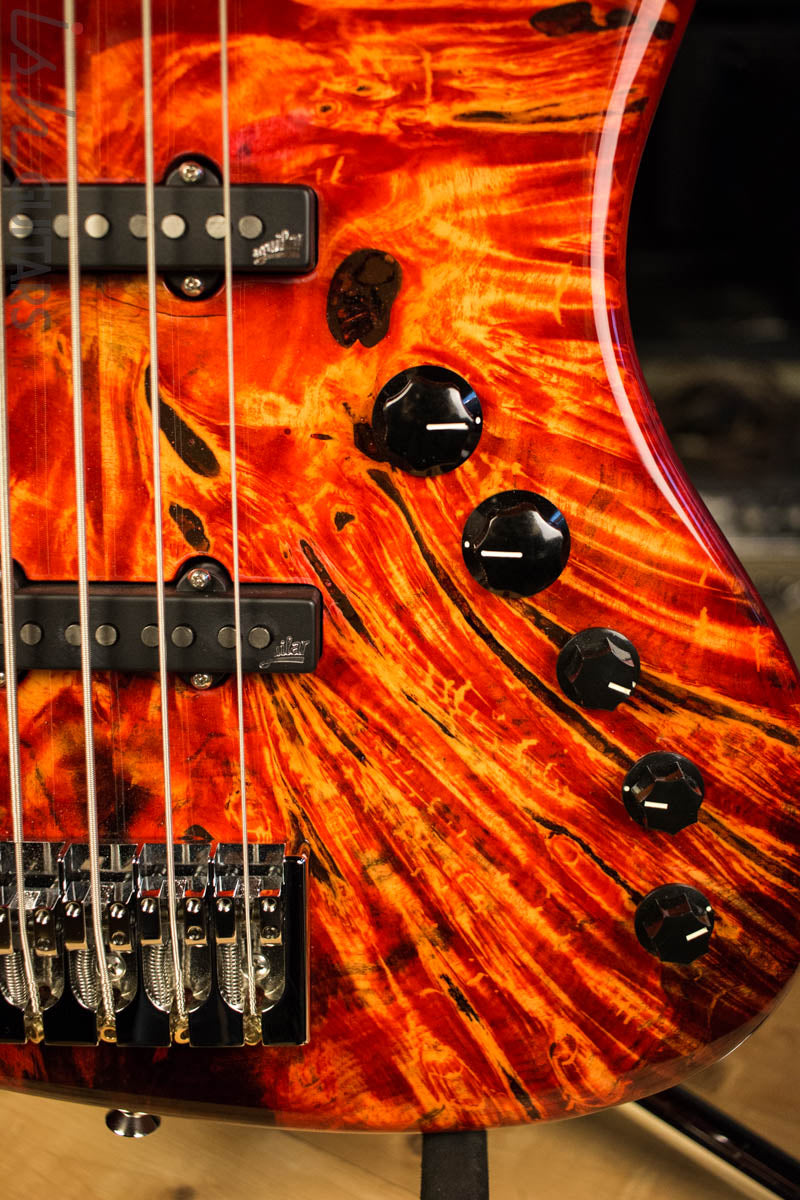 2018 Spector Coda DLX 5 Inferno Red Buckeye Burl Jazz Bass