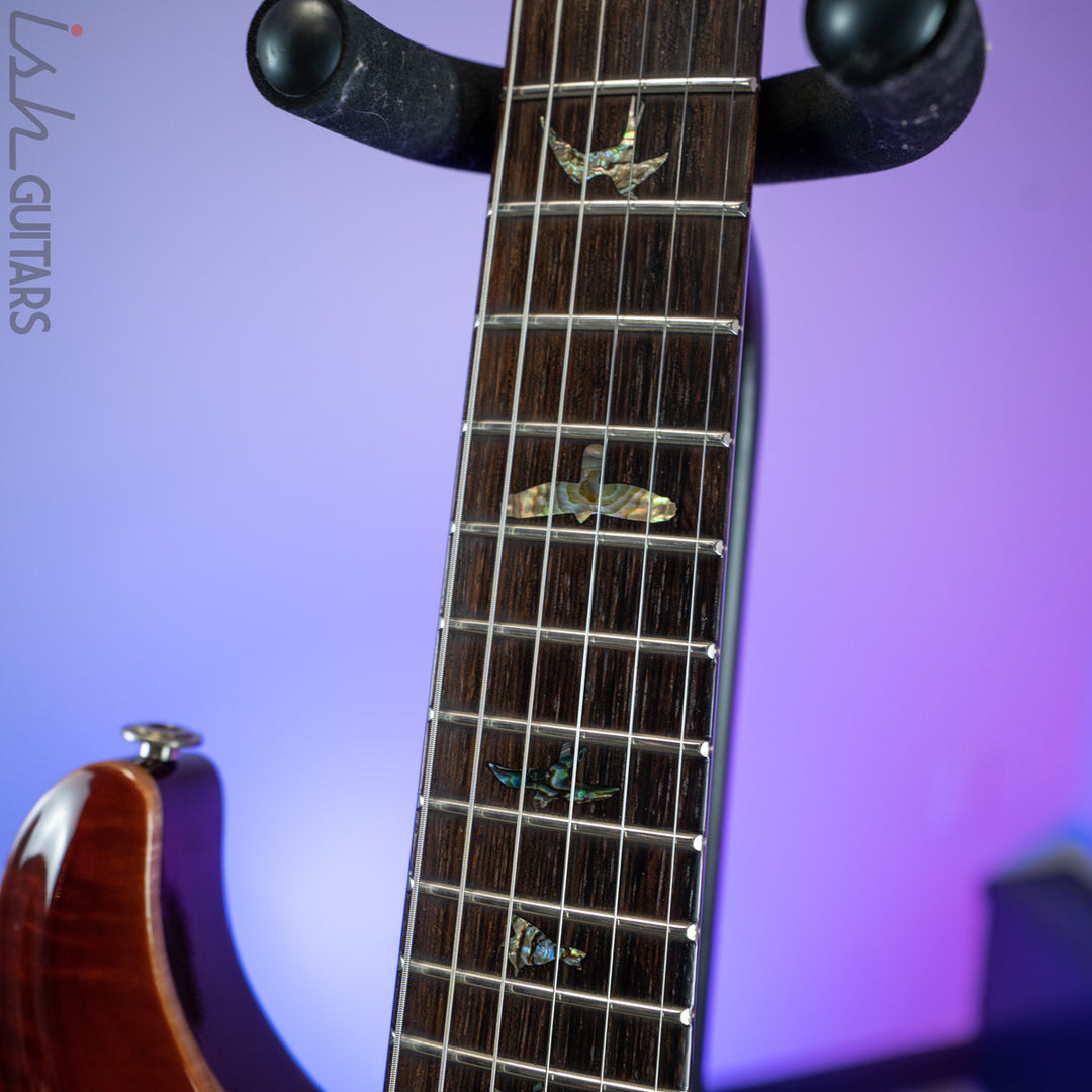 1986 PRS Custom 24 1-Piece Top Birds Hand Signed Dark Cherry Sunburst