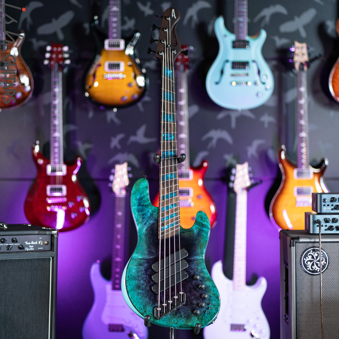 Dingwall Super J 5-String Buckeye Burl Purple to Turquoise Reverseburst