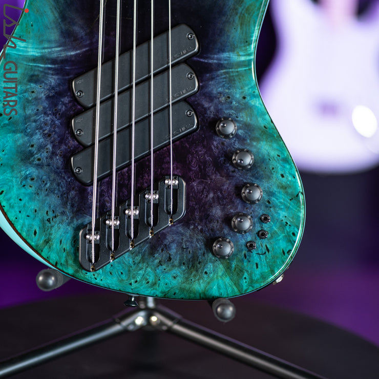 Dingwall Super J 5-String Buckeye Burl Purple to Turquoise Reverseburst