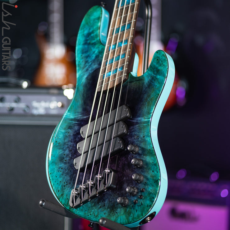 Dingwall Super J 5-String Buckeye Burl Purple to Turquoise Reverseburst