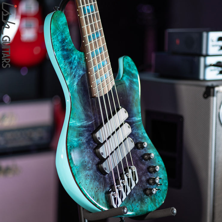 Dingwall Super J 5-String Buckeye Burl Purple to Turquoise Reverseburst