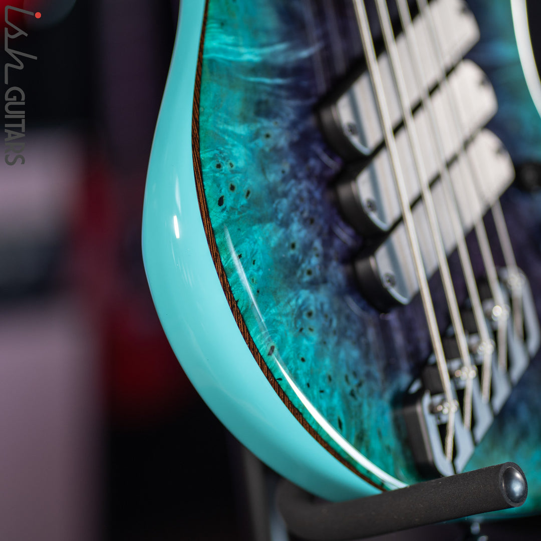 Dingwall Super J 5-String Buckeye Burl Purple to Turquoise Reverseburst