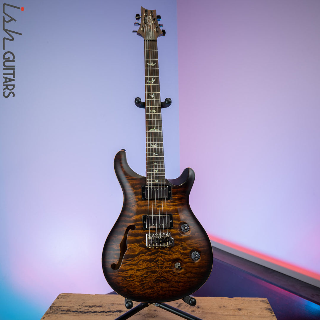 2017 PRS Wood Library Custom 24 Semi-Hollow Satin Black Gold Burst 10 Top