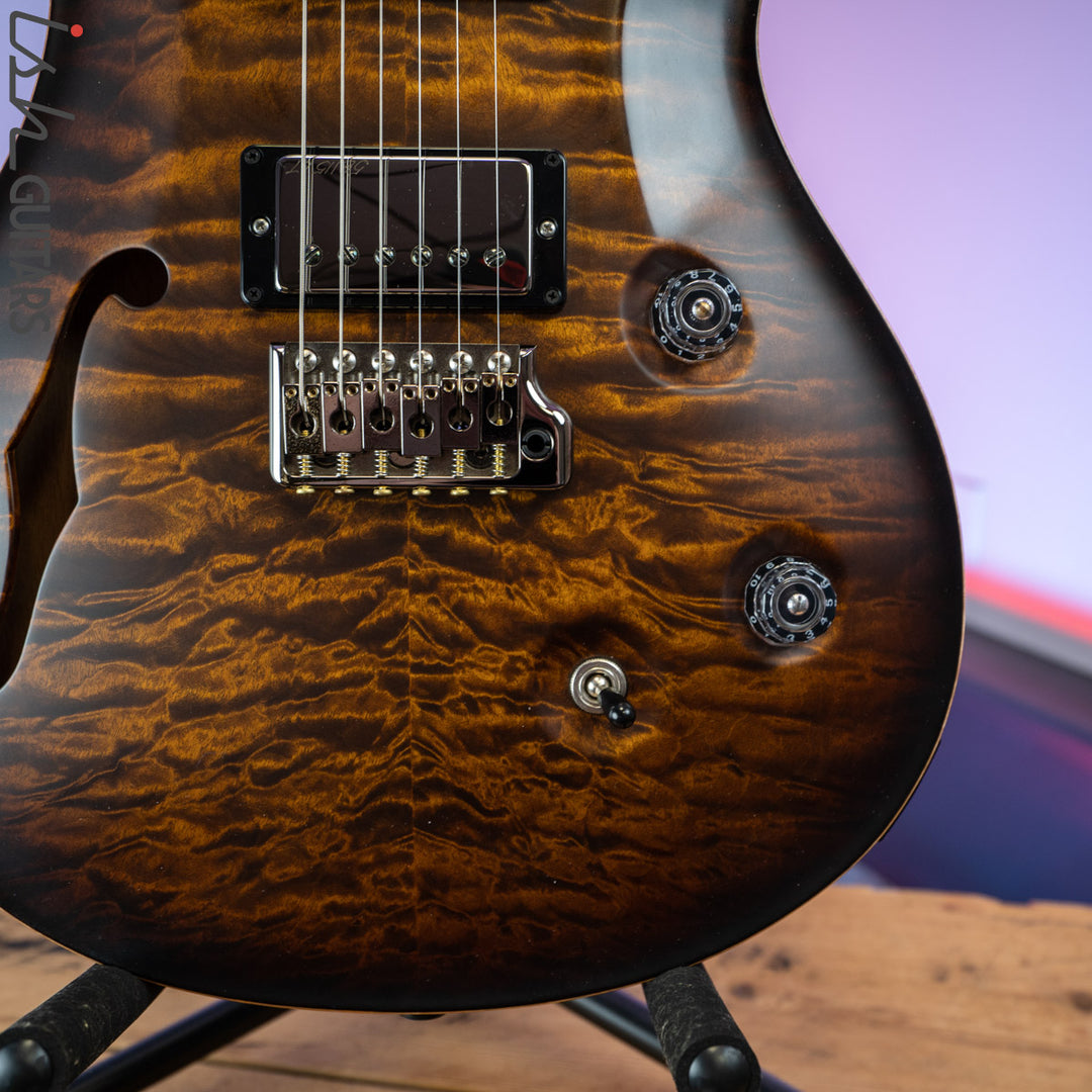 2017 PRS Wood Library Custom 24 Semi-Hollow Satin Black Gold Burst 10 Top