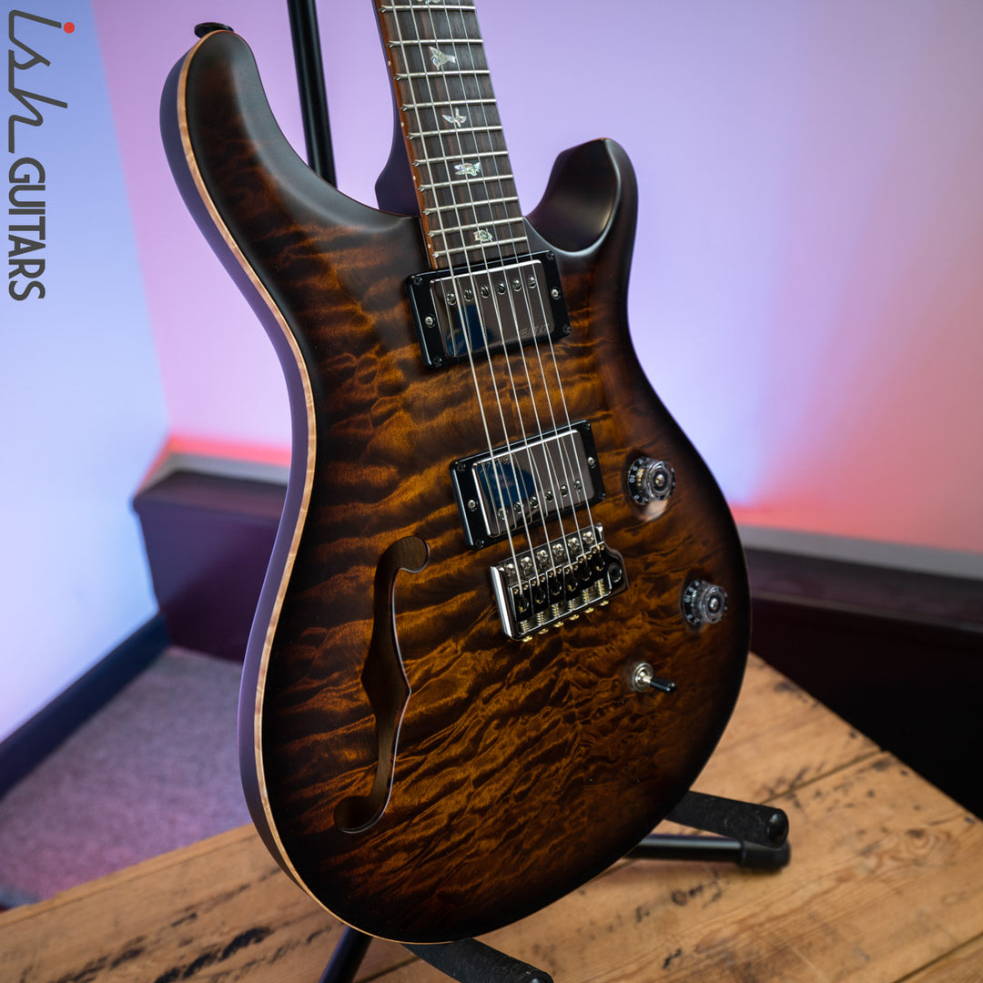 2017 PRS Wood Library Custom 24 Semi-Hollow Satin Black Gold Burst 10 Top