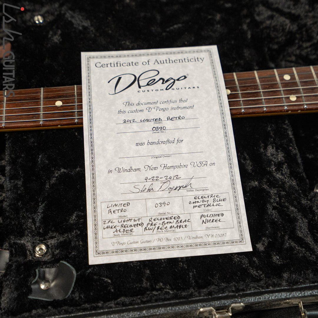 2012 D’Pergo Limited Retro Strat Electric Blue Metallic