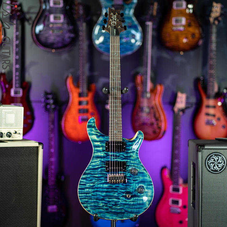 PRS Custom 24 Wood Library River Blue One Piece Quilt 10 Top