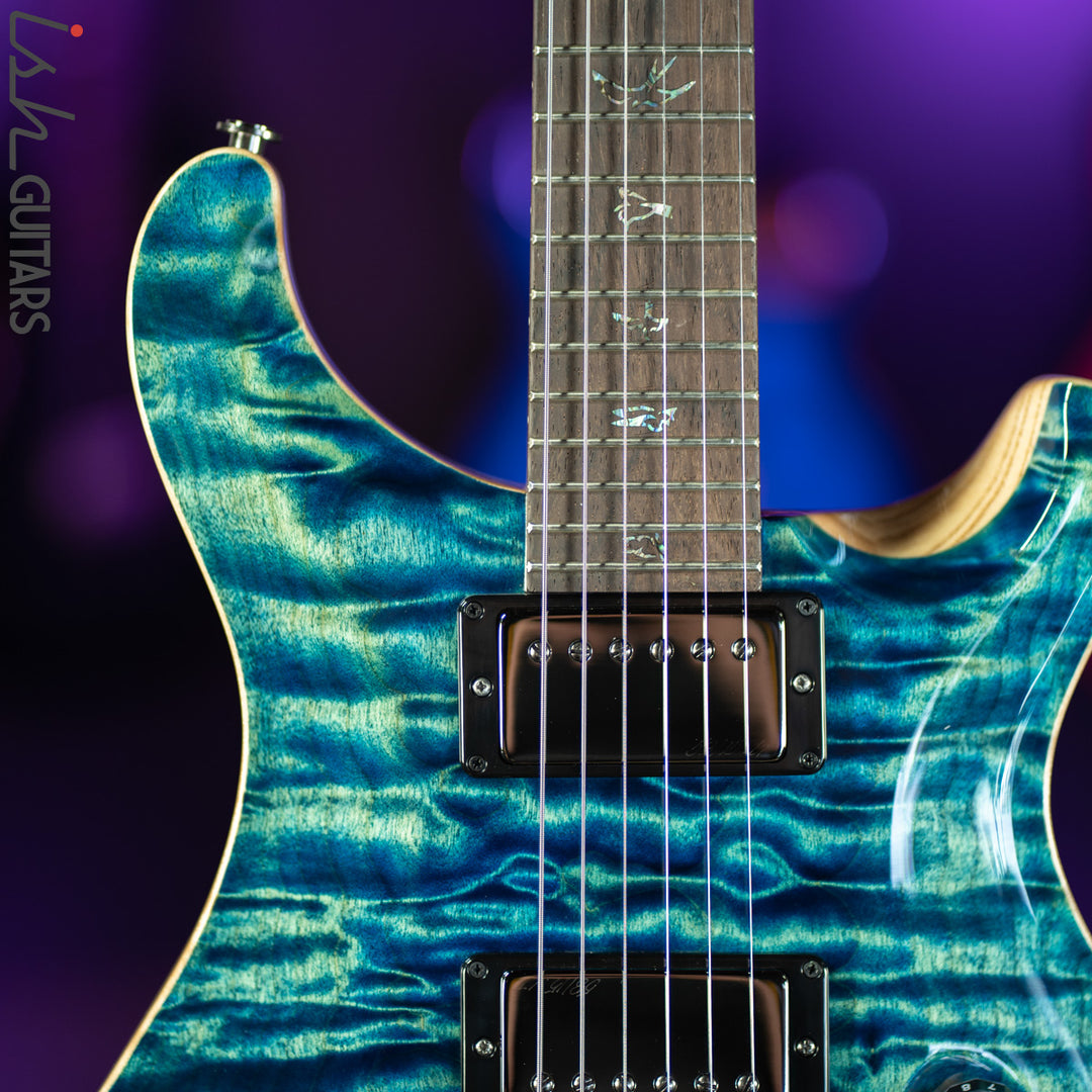 PRS Custom 24 Wood Library River Blue One Piece Quilt 10 Top