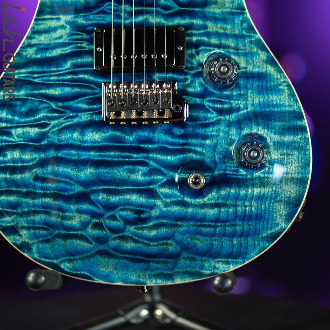 PRS Custom 24 Wood Library River Blue One Piece Quilt 10 Top