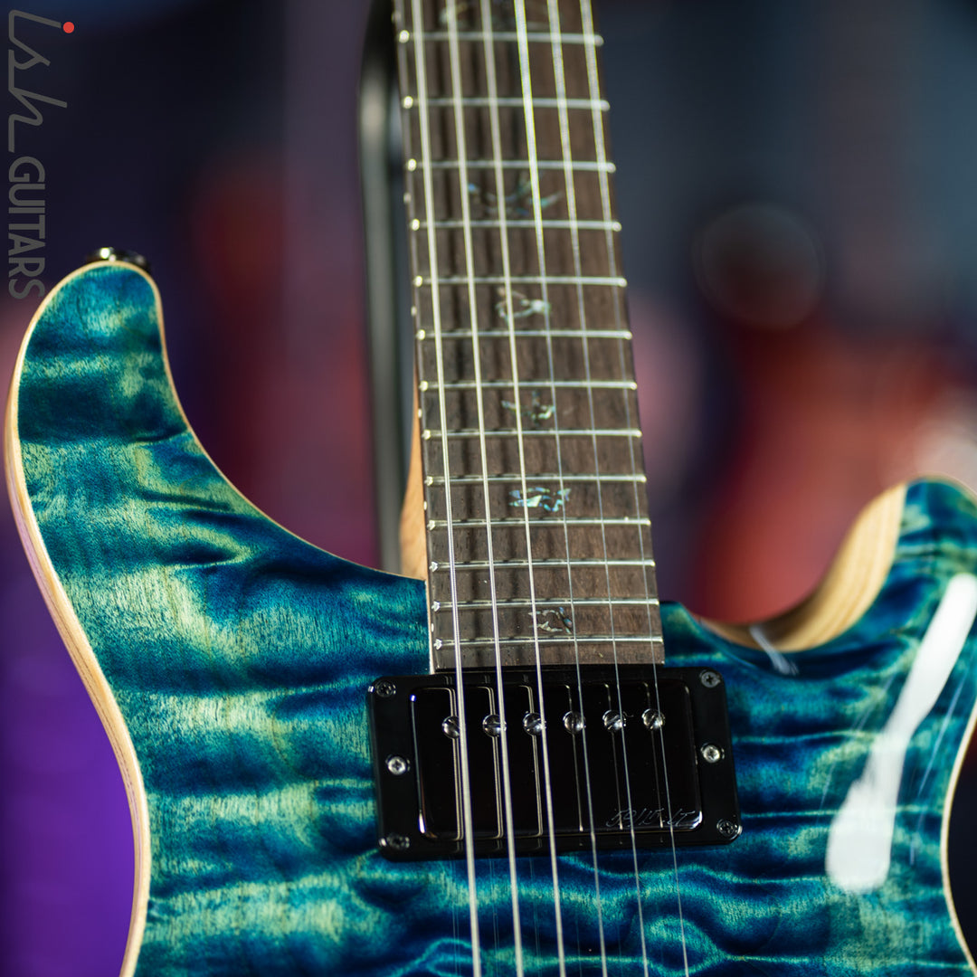PRS Custom 24 Wood Library River Blue One Piece Quilt 10 Top