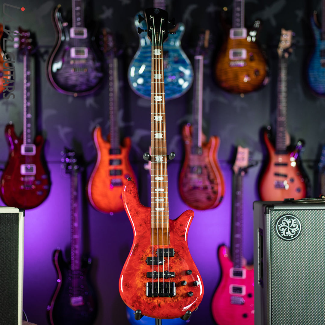 Spector Eurobolt 4 Inferno Red Gloss Poplar Burl Bass Guitar