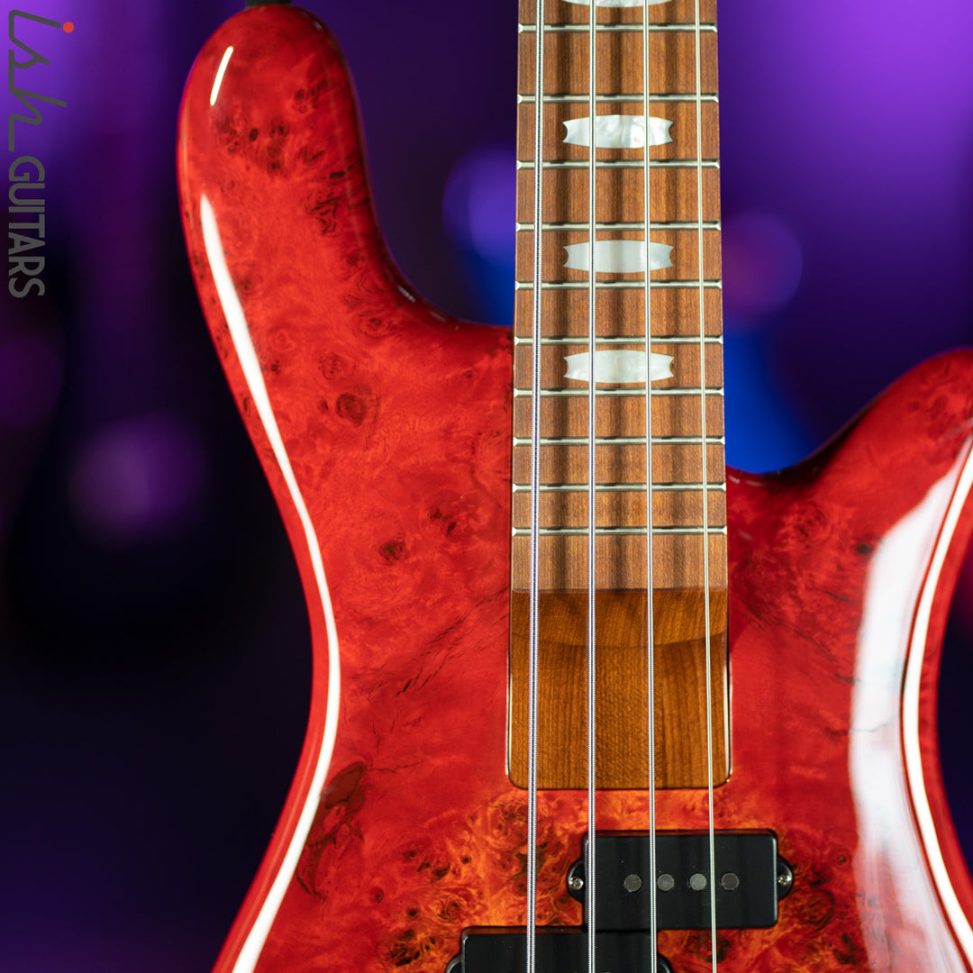 Spector Eurobolt 4 Inferno Red Gloss Poplar Burl Bass Guitar