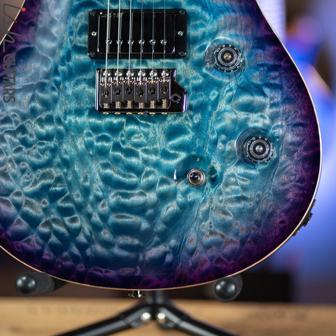 PRS Custom 24 Wood Library Aquabluex Purple Burst One Piece 10 Top Quilt Rosewood Neck
