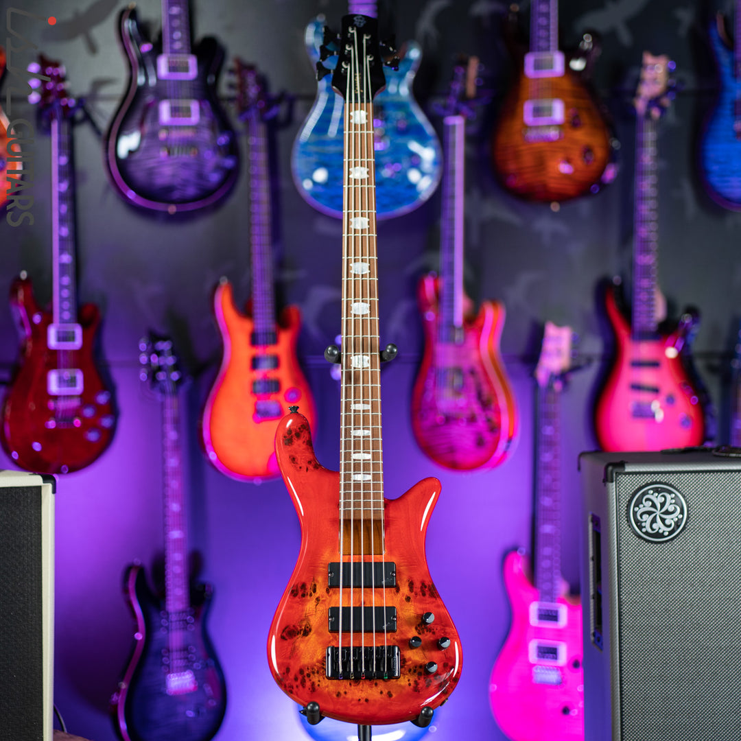 Spector Eurobolt 5 Inferno Red Gloss Poplar Burl Bass Guitar