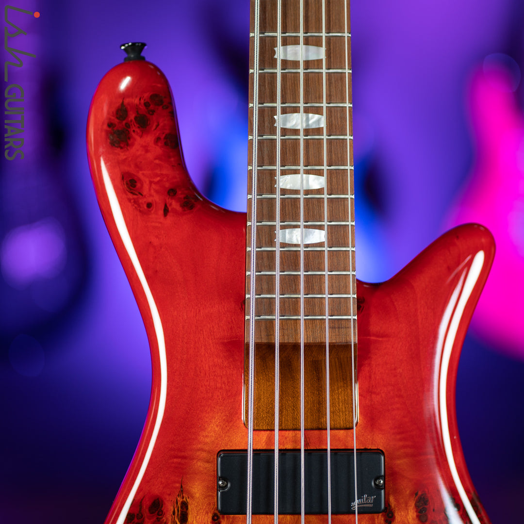 Spector Eurobolt 5 Inferno Red Gloss Poplar Burl Bass Guitar