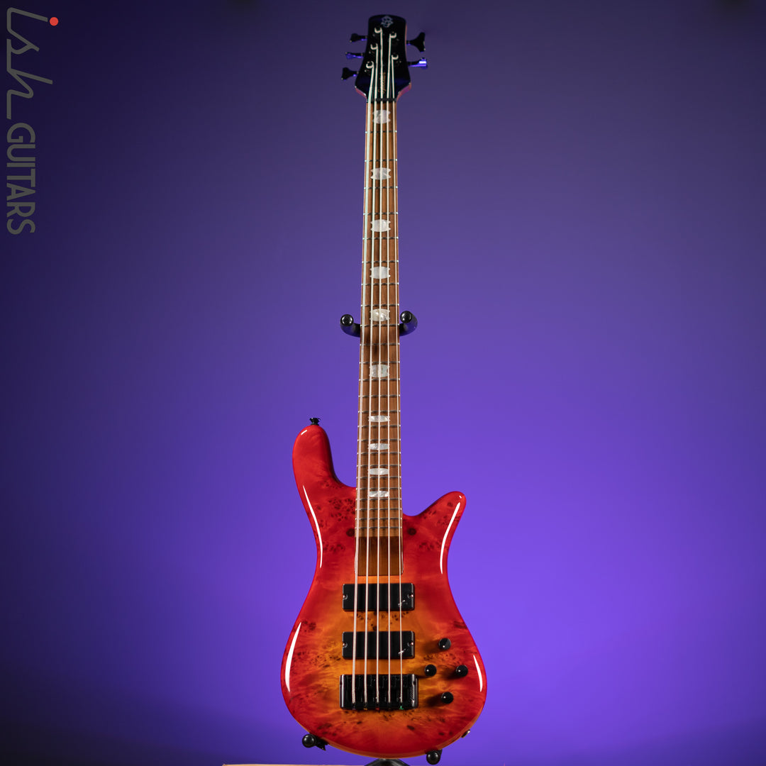 Spector Eurobolt 5 Inferno Red Gloss Poplar Burl Bass Guitar